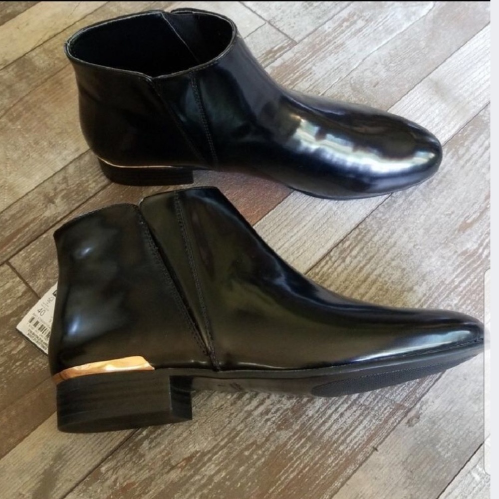 ZARA BLACK PATENT LEATHER BOOTS WOMENS 6 NEW wTags - Picture 2 of 5